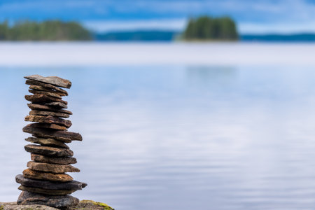 Pyramid of stones, stone seids. Nature of Kareliaの写真素材