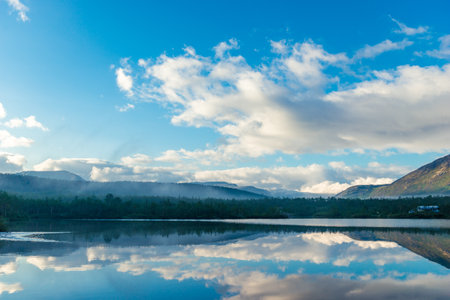 Panoramic view of the lake in the mountainsの写真素材