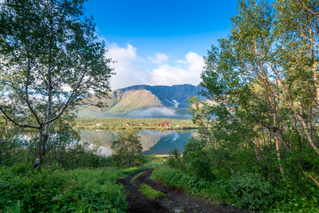Panoramic view of the lake in the mountainsの写真素材