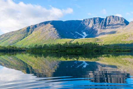 Panoramic view of the lake in the mountainsの写真素材