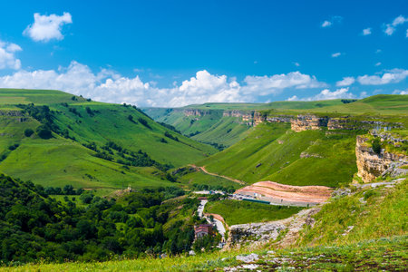 Picturesque view of the Alikonovskoye gorge from Mount Ukazatel. Caucasusの写真素材