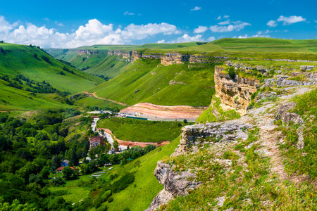 Picturesque view of the Alikonovskoye gorge from Mount Ukazatel. Caucasusの写真素材