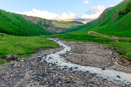A picturesque landscape with a mountain river in the Emanuel Valley. Caucasusの写真素材