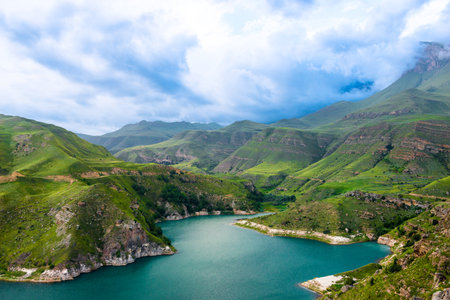 Picturesque view of the mountain lake Gizhgit with azure water. Caucasusの写真素材