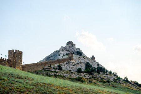 Picturesque landscape of the old medieval Genoese fortress in the city of Sudak. Crimean Peninsula. Russiaの写真素材