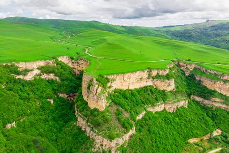 beautiful steep rocky walls of a canyonの写真素材