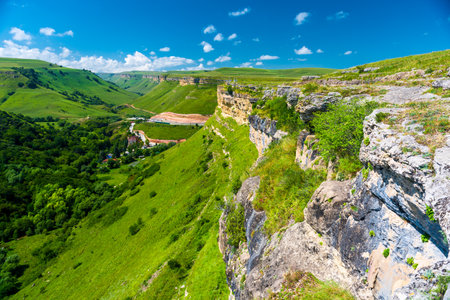 Picturesque view of the Alikonovskoye gorge from Mount Ukazatel. Caucasusの写真素材