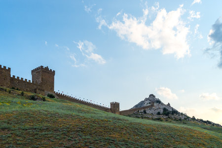 Picturesque landscape of the old medieval Genoese fortress in the city of Sudak. Crimean Peninsula. Russiaの写真素材
