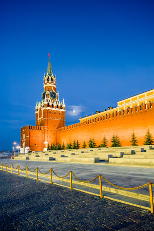 The Spasskaya Tower of the Moscow Kremlin with its famous chimes. Russiaの写真素材