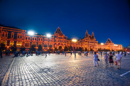 Evening view of the famous historic GUM building on the Red Square of the Moscow Kremlin. Russiaの写真素材