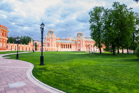 Evening view of the Ensemble of the Tsaritsyno Estate, the Grand Palace. Moscow, Russiaの写真素材