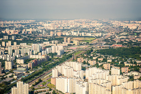 A bird's-eye view of the urban landscape of Moscow residential developmentの写真素材