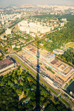 The shadow of the Ostankino TV tower falls on the television center. Moscowの写真素材