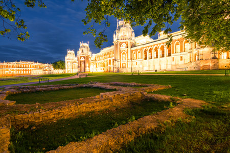 Evening view of the Ensemble of the Tsaritsyno Estate, the Grand Palace. Moscow, Russiaの写真素材