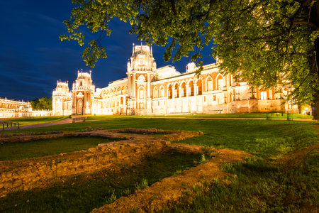 Evening view of the Ensemble of the Tsaritsyno Estate, the Grand Palace. Moscow, Russiaの写真素材