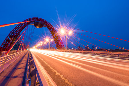 A picturesque cable-stayed bridge over the Moskva River. Moscow. Russiaの写真素材
