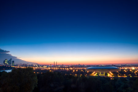 The pre-dawn mesmerizing urban landscape of Moscow in summerの写真素材