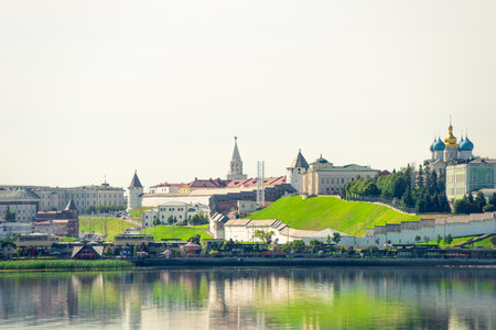 Cityscape of the embankment of the city of Kazan and the Kazan Kremlin. Russiaの写真素材
