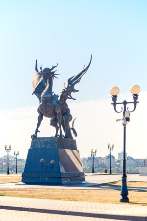 A menacing genre sculpture of the dragon Zilant - the symbol of the city of Kazan. Russiaの写真素材