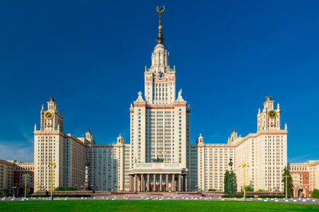 Beautiful sunny view of the Stalin high-rise of Lomonosov Moscow State University. Russiaの写真素材