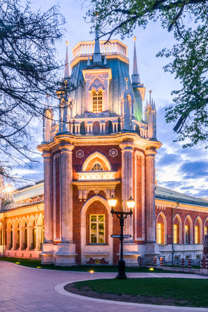 Evening view of the Ensemble of the Tsaritsyno Estate, the Grand Palace. Moscow, Russiaの写真素材