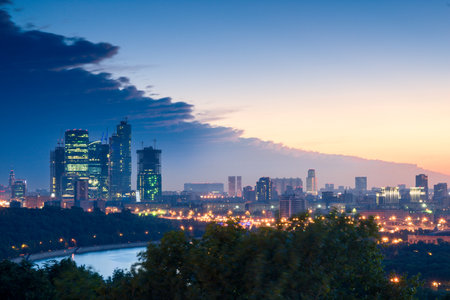 The pre-dawn mesmerizing urban landscape of Moscow in summerの写真素材