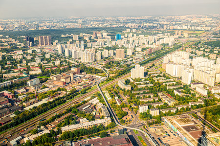 A bird's-eye view of the urban landscape of Moscow residential developmentの写真素材