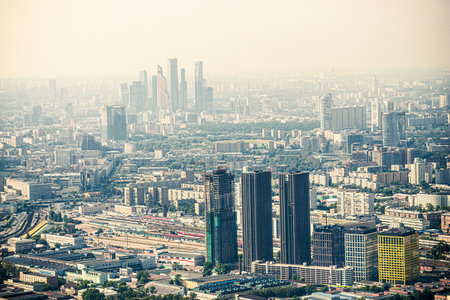Modern development of the Moscow city center from a bird's-eye view. Russiaの写真素材
