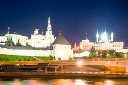Beautiful night view of the Kazan Kremlin. Russiaの写真素材