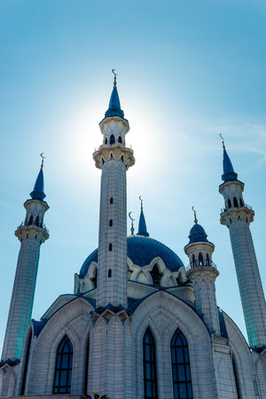 Beautiful Kul Sharif Mosque in backlight on the territory of Kazan Kremlin. Russiaの写真素材