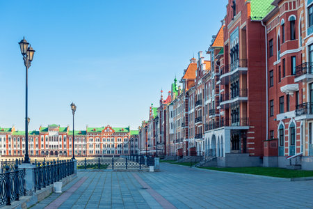 The picturesque embankment in Yoshkar-Ola is made in the old European style of Flemish motifs, Northern Gothic, Old Russian style. Russiaの写真素材