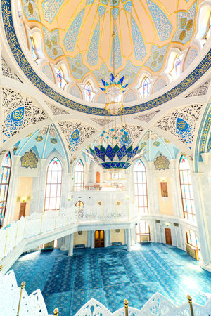 Beautiful picturesque interior decoration of the Kul Sharif Mosque in the territory of the Kazan Kremlin. Russiaの写真素材