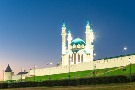 Picturesque evening view of the Kul Sharif Mosque of the Kazan Kremlin. Russiaの写真素材