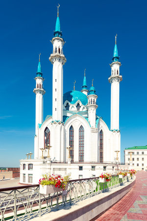 Picturesque Kul Sharif Mosque in clear sunny weather on the territory of the Kazan Kremlin. Russiaの写真素材