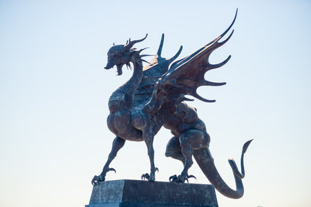 A menacing genre sculpture of the dragon Zilant - the symbol of the city of Kazan. Russiaの写真素材