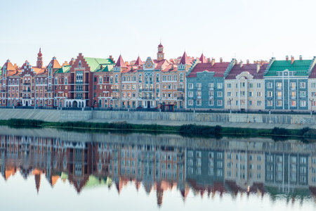 The picturesque embankment in Yoshkar-Ola is made in the old European style of Flemish motifs, Northern Gothic, Old Russian style. Russiaの写真素材