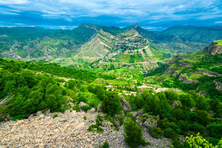 Mountain landscape of the picturesque mountain village of Gunib. Dagestanの写真素材
