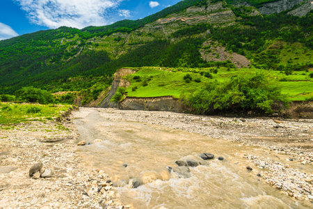 Picturesque mountain landscape with a mountain river. Caucasusの写真素材