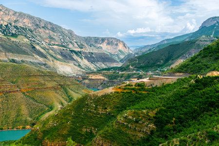 Picturesque landscape of deep Sulak canyon in the mountains of the North Caucasus of Dagestan....