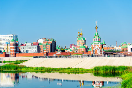 Beautiful cityscape with unusual red brick architecture in Yoshkar-Olaの写真素材
