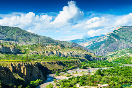 Picturesque mountain landscape of the mountain river valley in Dagestan. Caucasusの写真素材