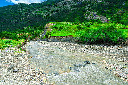 Picturesque mountain landscape with a mountain river. Caucasusの写真素材