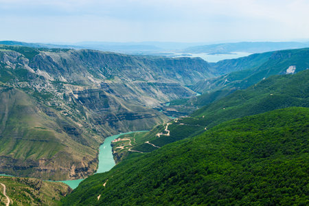 Beautiful view of the deep mountain Sulak canyon of Dagestan. Russiaの写真素材