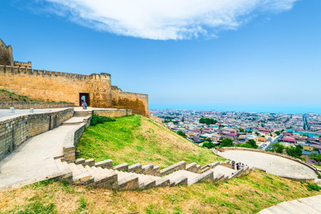 Observation deck of the ancient Citadel Naryn-Kala, Derbent fortress. Dagestan, Russiaの写真素材