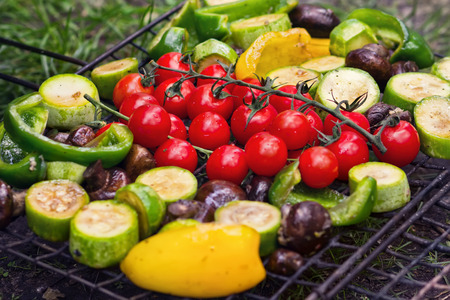 Fresh vegetables for grilling, picnic in summer outdoorsの写真素材