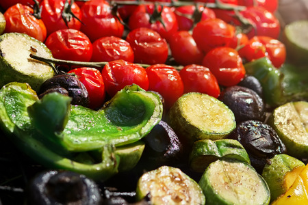 Tasty vegetables prepared on a grill, picnic in summer outdoorsの写真素材