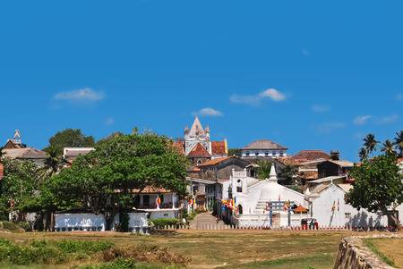 Dutch Galle Fort  Fortress Galle , Sri Lanka, general view with with Christian church and Shri Sudharmalaya Buddhist Templeの写真素材