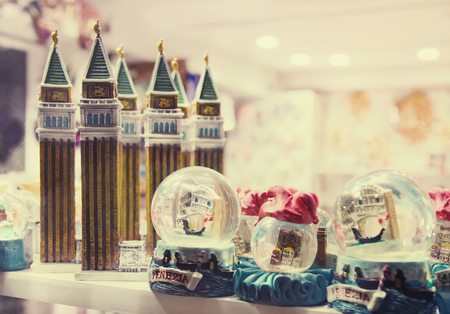 Figurines of attractions and Snowglobes - souvenirs from Venice, Italyの写真素材