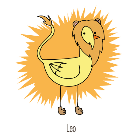 Leo horoscope sign as funny duck looks like a lion on yellow background.のイラスト素材