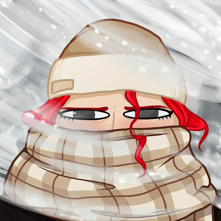 Cute frozen girl is unhappy with winter weather, cold and snowstorm.の写真素材